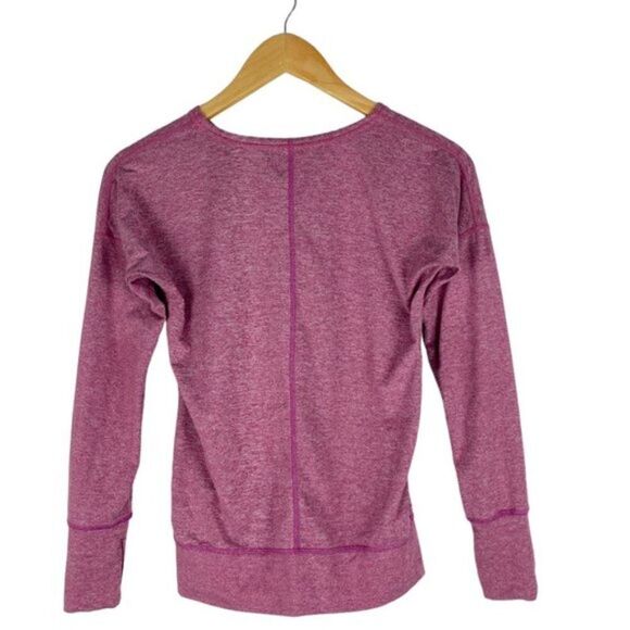 Roots Women's Marled Fuchsia Purple Round Neck Long Sleeve Logo T Shirt US XS - Picture 2 of 5